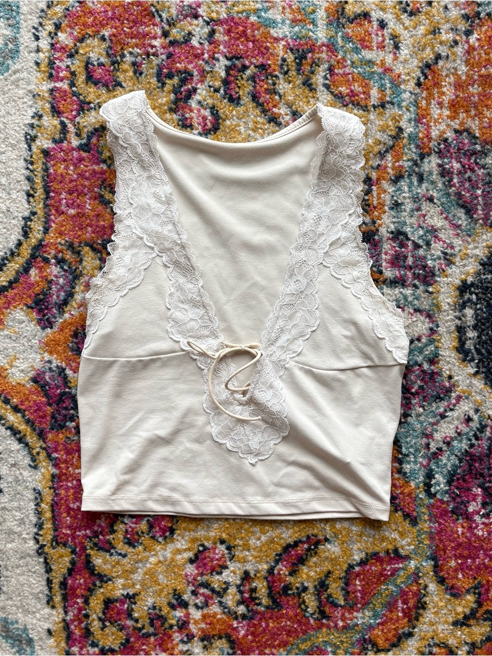 Forever 21 Cream Lace-Trim Tank
